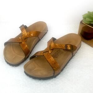 Birkenstock Birki's Women Slide Sandal Size 6 Bronze Leather Adjustable Comfort